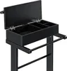 A black valet stand with an open storage compartment and a towel bar. Produktbild-Vorschau