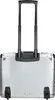 The back of a silver aluminum suitcase with a retractable handle and wheels. Anteprima dell’immagine prodotto