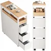 A slim rolling cabinet with wooden top and drawers, shown from two angles. Produktbild-Vorschau