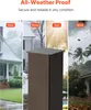 A collage of four images showing a mailbox post in different weather conditions: rain, snow, sun, and wind. Voir les images du produit