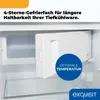 Interior view of a white refrigerator compartment, highlighting a freezer drawer and a temperature control dial. Produktbild-Vorschau