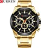 A close-up studio shot of a gold and black men's chronograph watch against a white background. Produktbild-Vorschau