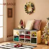 A Christmas-themed entryway with a shoe cabinet, bench, wreath, and Christmas tree. Náhľad obrázku produktu