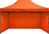 An orange pop-up tent shown from the front. Voir les images du produit
