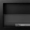 A close-up view of a modern bioethanol fireplace insert, showing the black metal frame, a glass wind guard, and the burner assembly. Anteprima dell’immagine prodotto