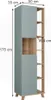 A tall, narrow cabinet with two doors and open shelves, shown with dimensions indicated. Náhled obrázku produktu