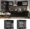A modern black high-gloss kitchen with a dining table and chairs in the foreground, and two separate wall cabinets shown below. Anteprima dell’immagine prodotto