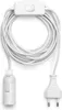 A white lamp cord with a plug, a switch, and a socket, coiled on a white background. Produktbild-Vorschau