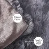 Close-up of a dark gray blanket showing two different textures: fleece fabric and faux fur rabbit plush. Náhled obrázku produktu