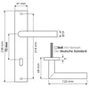 A technical drawing with dimensions of a door handle set. Produktbild-Vorschau
