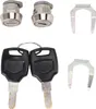 A set of motorcycle top box lock cylinders and keys, along with mounting clips, displayed on a white background. Produktbild-Vorschau