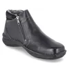 A black leather ankle boot with a zipper closure and faux fur lining, shown from a side-angle on a white background. Voir les images du produit