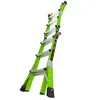 A product shot of a green multi-functional telescopic ladder against a white background. Podgląd zdjęcia produktu