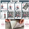 An instructional diagram showing how to apply wallpaper, with a close-up of hands peeling off the backing of wallpaper. Anteprima dell’immagine prodotto