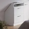 A white high-gloss cabinet with drawers and an open shelf, positioned against a light gray wall. Podgląd zdjęcia produktu