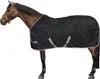 A brown horse wearing a black turnout blanket with silver trim, shown from the side against a white background. Produktbild-Vorschau