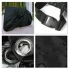 A collage of images showing a black protective cover for a vehicle or outdoor equipment. Produktbild-Vorschau