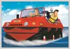 Three characters in a red amphibious vehicle driving through the water. Anteprima dell’immagine prodotto
