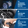 Collage of product features and close-ups of a cordless circular saw. Produktbild-Vorschau