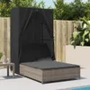 vidaXL Doppel-Sonnenliege mit Dach und Vorhängen Grau Poly Produktbild-Vorschau 3