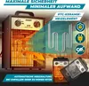 A marketing image showcasing a portable electric heater with various features highlighted. Produktbild-Vorschau