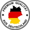 A circular emblem featuring the map of Germany with its flag colors, surrounded by text indicating premium quality from Germany. Produktbild-Vorschau