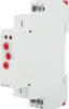 A white electronic relay device with labels and adjustment knobs, mounted on a DIN rail. Voir les images du produit