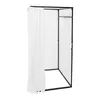 A freestanding changing room with a white curtain and a black metal frame, shown against a white background. Voir les images du produit