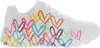 A white sneaker with colorful heart designs. Anteprima dell’immagine prodotto