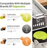 Marketing image showing different coffee capsule options and a coffee machine. Produktbild-Vorschau