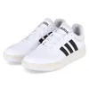 A pair of white Adidas sneakers with black stripes. Anteprima dell’immagine prodotto