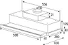 A technical drawing of a range hood with dimensions indicated. Produktbild-Vorschau