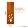A rusty metal garden screen with a cut-out design of reeds and grass, with dimensions indicated. Produktbild-Vorschau