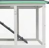 Close-up view of a section of a large rabbit hutch, showing the wooden frame, wire mesh, and a ramp. Náhled obrázku produktu