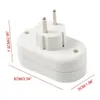 A white electrical adapter with dimensions indicated by red lines and text. Produktbild-Vorschau