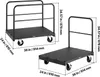 Two black platform carts are shown with dimensions indicated by dashed lines and text. Anteprima dell’immagine prodotto