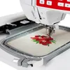 A close-up view of an embroidery machine in operation, stitching a floral design onto fabric. Produktbild-Vorschau