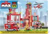 The image shows the packaging of a Zuru Max Fire Adventure building block set, featuring a fire station, fire trucks, and a helicopter. Anteprima dell’immagine prodotto