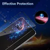 A smartphone screen protector is shown with a graphic of an asteroid impact, symbolizing protection. A close-up inset shows the layers of the screen protector. Produktbild-Vorschau