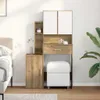 A dressing table with storage and a stool in a bedroom setting. Voir les images du produit