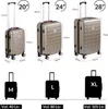 A size chart showing different sizes of luggage with dimensions and volumes. Anteprima dell’immagine prodotto