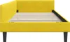 A side view of a yellow bed frame with a slatted base. Podgląd zdjęcia produktu