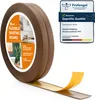 A roll of brown flexible skirting board with adhesive backing is shown, with a certification badge on the right. Náhled obrázku produktu