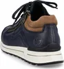 A close-up rear view of a blue and brown high-top sneaker. Anteprima dell’immagine prodotto