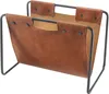 A brown leather magazine rack with a black metal frame, shown against a white background. Produktbild-Vorschau