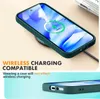 A phone case is shown on a wireless charger, with text highlighting its compatibility with wireless charging. Produktbild-Vorschau