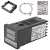 A collection of electronic temperature control components, including a digital PID thermostat, a thermocouple, a solid-state relay, and a mounting bracket, arranged on a white background. Náhľad obrázku produktu