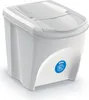A white trash can with a blue recycling symbol for paper. Voir les images du produit