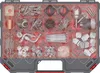 A top-down view of an open tool organizer box filled with various hardware and tools. Náhľad obrázku produktu