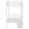 A white metal bunk bed with a built-in cabinet on the side, shown from the front. Anteprima dell’immagine prodotto